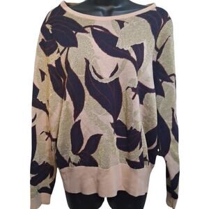 Ann Taylor Sweater XL Big Cat Jungle Print Gold Shimmer 82%Superfine Merino Wool